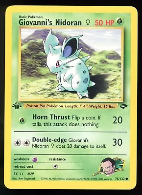 Giovanni's Nidoran Gym Challenge 75/132 1st Edition Common Pokemon Card WOTC N7 • $7.49