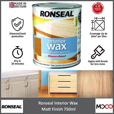 Ronseal Diamond Hard Protection Interior Wood Wax Natural Matt Finish 750ml • £20.45