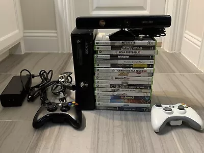 Microsoft Xbox 360 S Slim 250GB 1439 Console Kinect Controllers 17 Games Tested • $134.99