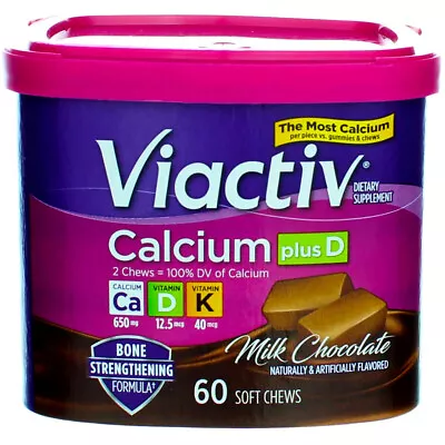 Viactiv Calcium Plus D Dietary Supplement Chews Milk Chocolate 60 Ct • $16.71