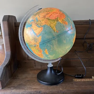 Vintage Rand McNally Light-up Lighted Physical Political World Globe Lamp 12   • $49.97