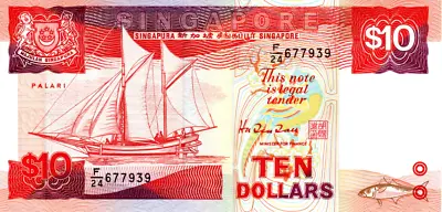 Singapore 10 Dollars ND(1998) UNC W/ Counting Fold Banknote P-20 Prefix F/20 • $13.72