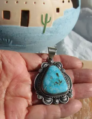 NEW Native American Navajo Pendant Sterling Silver Turquoise Signed 2 1/4  High • $198