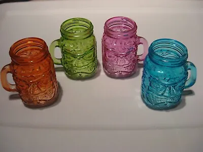 Set Of 4 Tiki Face Mason Jars / 3  X 2  Mini Mugs With Handles • $11.95