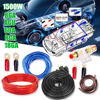 1500W 8GA Car Amplifier Wiring Kit Audio Subwoofer AMP RCA Power Cable AGU FUSE • £7.49