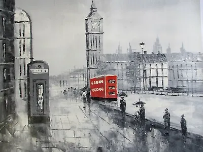 London Large Oil Painting Canvas Cityscape Contemporary Original Red Black White • £16.95