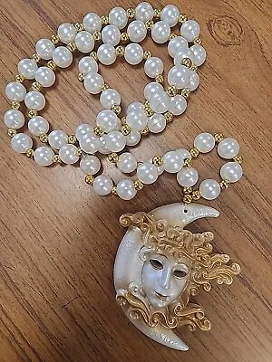 Mardi Gras Moon Face Bead Necklace Mardi Gras Necklace Gold Moon Beads W/face • $4.95