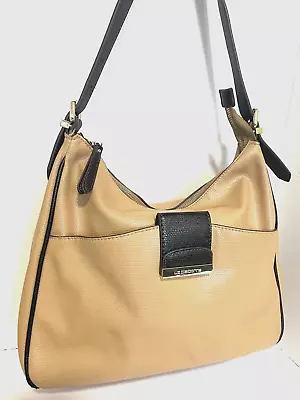 LIZ CLAIBORNE Beige W/Black Trim Large Faux Leather Multi Pocket Shoulder Bag • $11.50