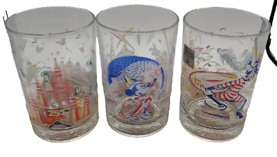  McDonalds Set Of 3 Disney World Remember The Magic Glasses Mickey Goofy 25th 6  • $14.99