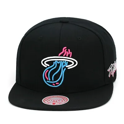 Mitchell & Ness Miami Heat Snapback Hat Cap  Neon Vice  Black • $39