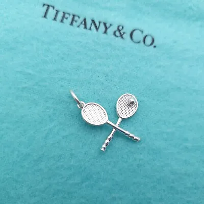 $185 • Buy Tiffany & Co. Sterling Silver Tennis Racquet Racket With Ball Charm Pendant