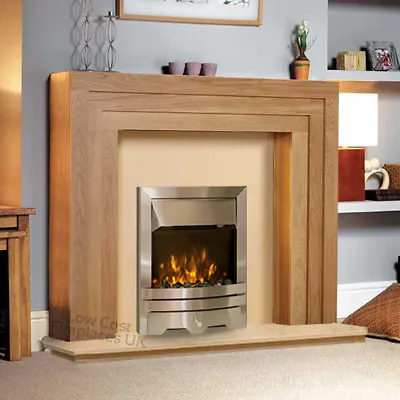 Electric Oak Wood Surround Silver Modern Fire Wall Led Fireplace Suite 48  • £613