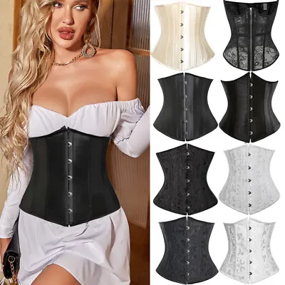 Women's Underbust Bustier Boned Waist Cincher Corset Lace Up Costume Body Shaper • £7.79