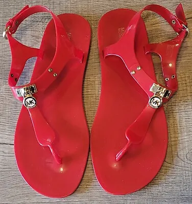 Michael Kors Lillie Jelly Red Gold MK Logo Thong PVC Women’s Sz 11 Sandals. NEW • $30