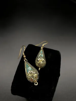 Handmade Nepalese Silver Earrings Studded With Turquoise For Women • $16