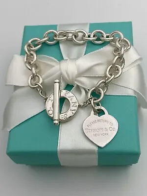 Tiffany & Co Silver Return To Tiffany Heart Toggle Link Bracelet 8” RRP $1100 • $550