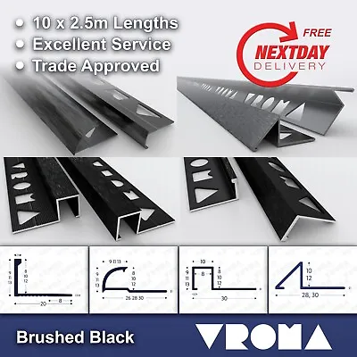 £109.99 • Buy 10 X Tile Trim Brushed Black L-Shape/Square Edge, Box, Round/Quadrant, Triangle