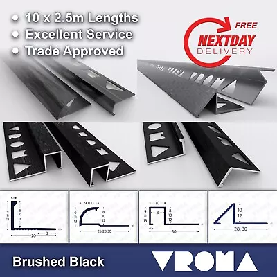 10 X Tile Trim Brushed Black L-Shape/Square Edge Box Round/Quadrant Triangle • £99.99