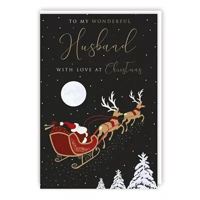 Husband Christmas Card Santa And Reindeer Traditional Quality Greeting Card • £2.89