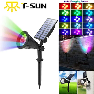 T-SUN LED Solar Spot Lights Color-Changing 4 LED Waterproof Outdoor Garden Lamps • £14.99