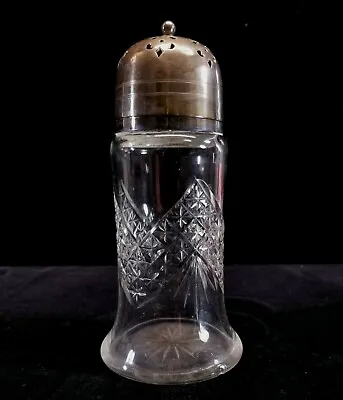 Antique Late 1800s Lg Cut Glass Sugar Shaker EPNS Silver Plate Stars Pierced Lid • $29.99