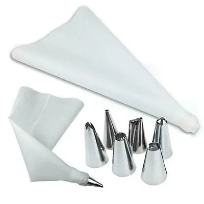 Silicone Icing Piping Bag + 6 Nozzles Tips Set Cake Cupcake Decorate • £2.38