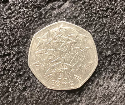 EU 50p Coin 1998 European Union Twelve Stars 50p Circulated 1973-1998 • £1.50