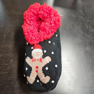 Womens Disney Black Red GINGERBREAD MAN SLIPPER SOCKS Size 4 To 10 • $12.79