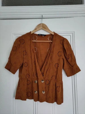 £0.99 • Buy Zara Broderie Anglaise Lace Rust Mustard Top Size Small