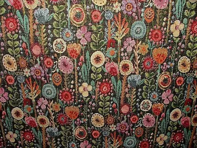 Cottage Garden Floral Black Tapestry Fabric Curtain Upholstery Cushion Throws • £2.99