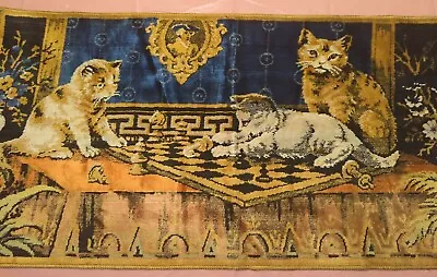 Vintage Italian Cut Velvet Tapestry Wall Hanging Cats Playing Chess 19 ×42  • $24.99
