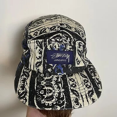 Stussy Y2K 5 Panel Hat AOP OSFA Beige Black Rare Cotton • $70