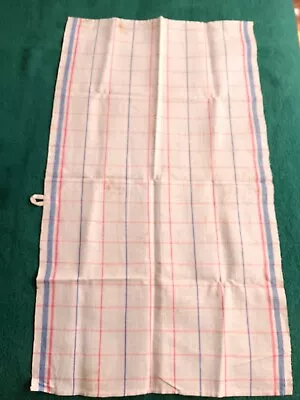 Vintage Soviet Linen Cotton Kitchen Dish Towel Large 34.5  X 20  Plaid With Hook • $8.99