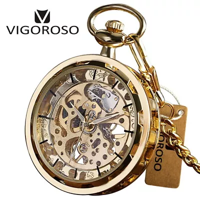 £21.79 • Buy Mens Bronze Mechanical Steampunk Skeleton Stainless Steel Pocket Watch Steampunk