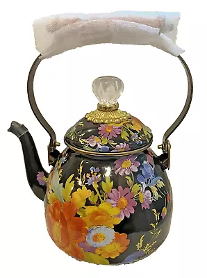 MACKENZIE CHILDS Black Flower Market 2 Quart Tea Kettle Other NEW READ • $149.25