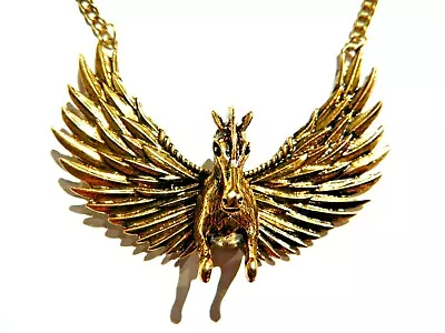 $15.99 • Buy OVERSIZED PEGASUS BIB NECKLACE Statement Winged Flying Horse Gold Unicorn New Z3
