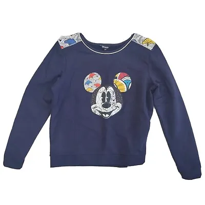 Disneyland Resort Paris Mickey Mouse Navy Jumper Sweatshirt Medium Patchwork • £1.99