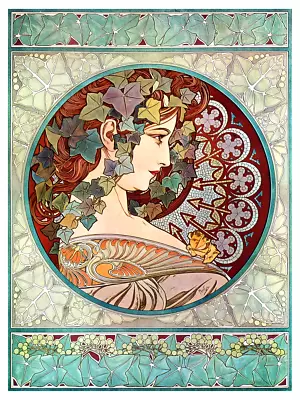 Ivy Alphonse Mucha Woman Profile Leaves Plants Art Nouveau Painting Poster Print • $23.99