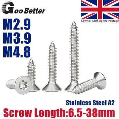 £1.19 • Buy M2.9 M3.9 M4.8 Countersunk Torx Self Tapping Screws Security Stainless Steel A2