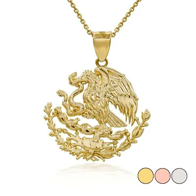 Solid Gold Or 925 Silver Mexico Mexican Eagle Coat Of Arms Pendant Necklace • $29.99