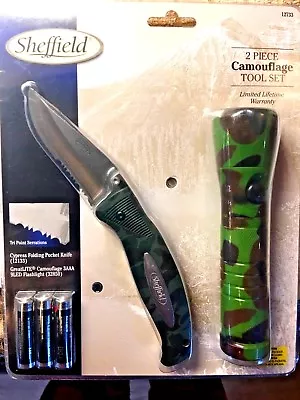 Sheffield 2 Piece Camouflage Tool Set Pocket Knife 12133 & Flashlight 32850 New • $19.95