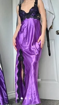 Vintage 90’s Victoria’s Secret Long Satin Gown Dress Purple Black Large • $50