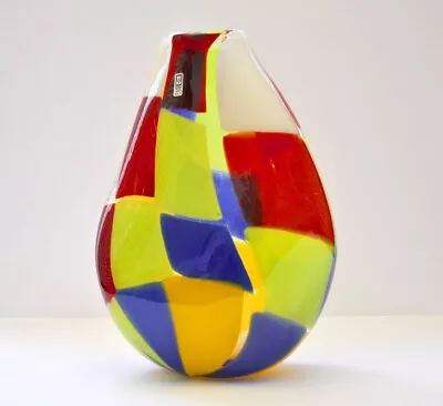 Mdina  Art Glass Vase Malta LARGE & RARE Harlequin Vibrant Colors NWT Excellent • $175