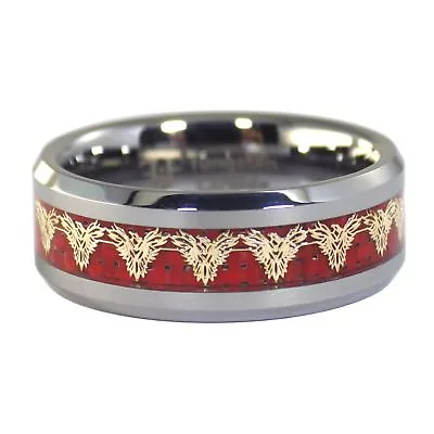 $49.99 • Buy Gold Phoenix Tungsten Ring Mens Womens Red Carbon Fiber Firebird Band Sizes 5-17