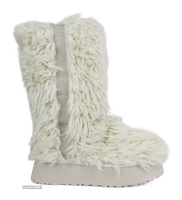 UGG Fluff Momma Sugar White Faux Fur Yeti Boots Womens Size 12 *NEW* • £256.68