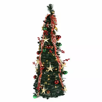 Xmas Christmas Tree Artificial Instant Pull Up Decorated Metal Stand LED 4FT • $1