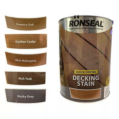 Ronseal Quick Drying Decking Stain 2.5L 5L Natural Slip Resistant 5 Colours • £23.49