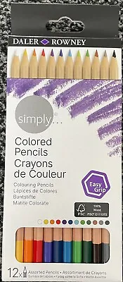 Simply Daler Rowney Coloured Pencil Set Of 12 Assorted Colours Easy Grip • £4.99