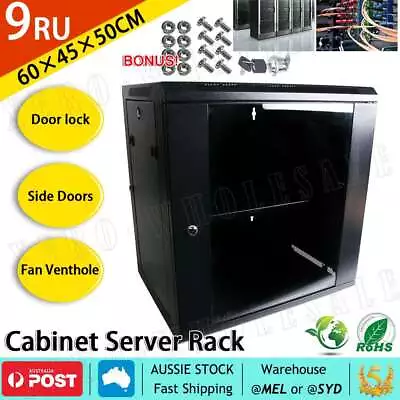 9RU 19 Inch 450mm Deep Wall Mount Cabinet Server Rack Data Network Comms  9U 19” • $118.95