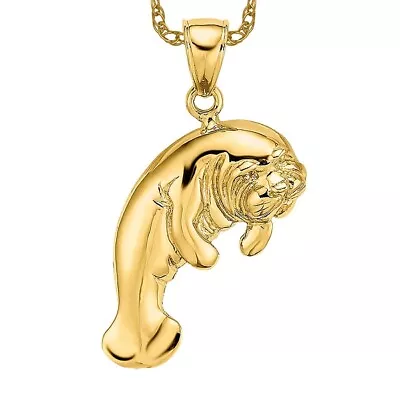 14K Yellow Gold Manatee Necklace Charm Pendant • $527